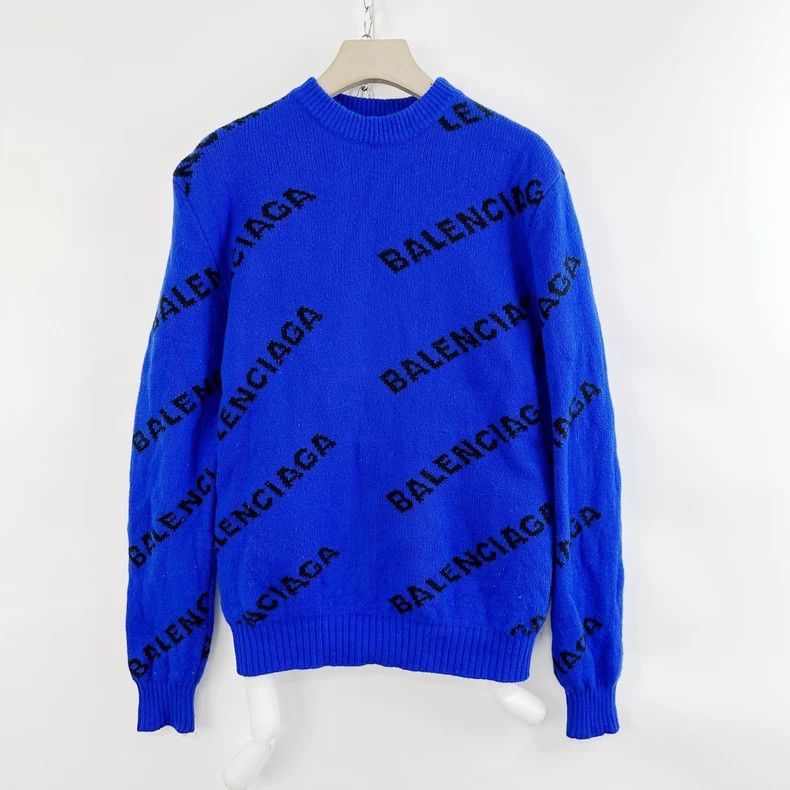 Balenciaga Balenciaga Blue bullet screen sweater with printed letters Size US S / EU 44-46 / 1 - 1 Thumbnail