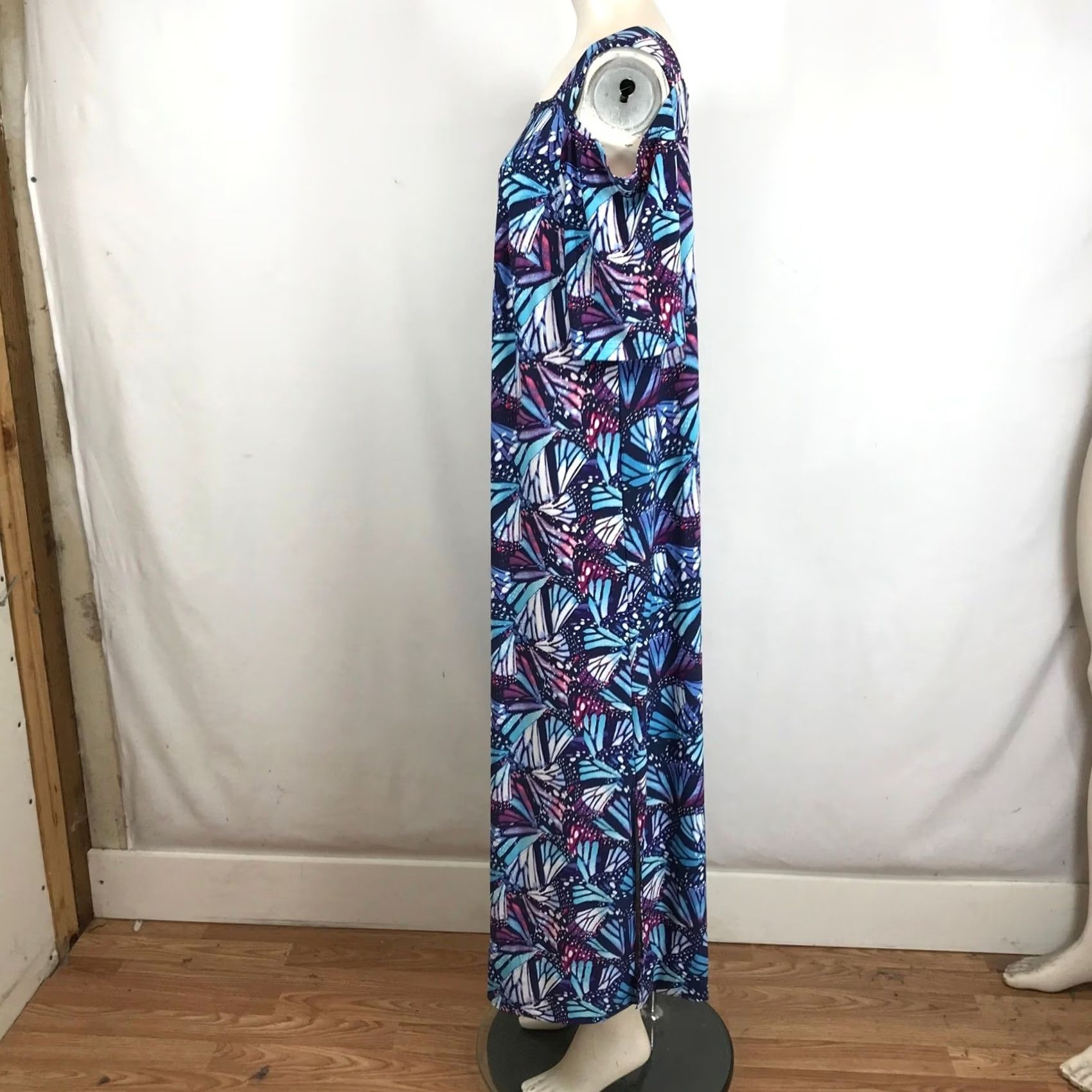 Vintage Roamans Dress Maxi Cold Shoulder Butterfly Wing Print Blue Purple Womens 14/16 M Size XL / US 12-14 / IT 48-50 - 6 Thumbnail