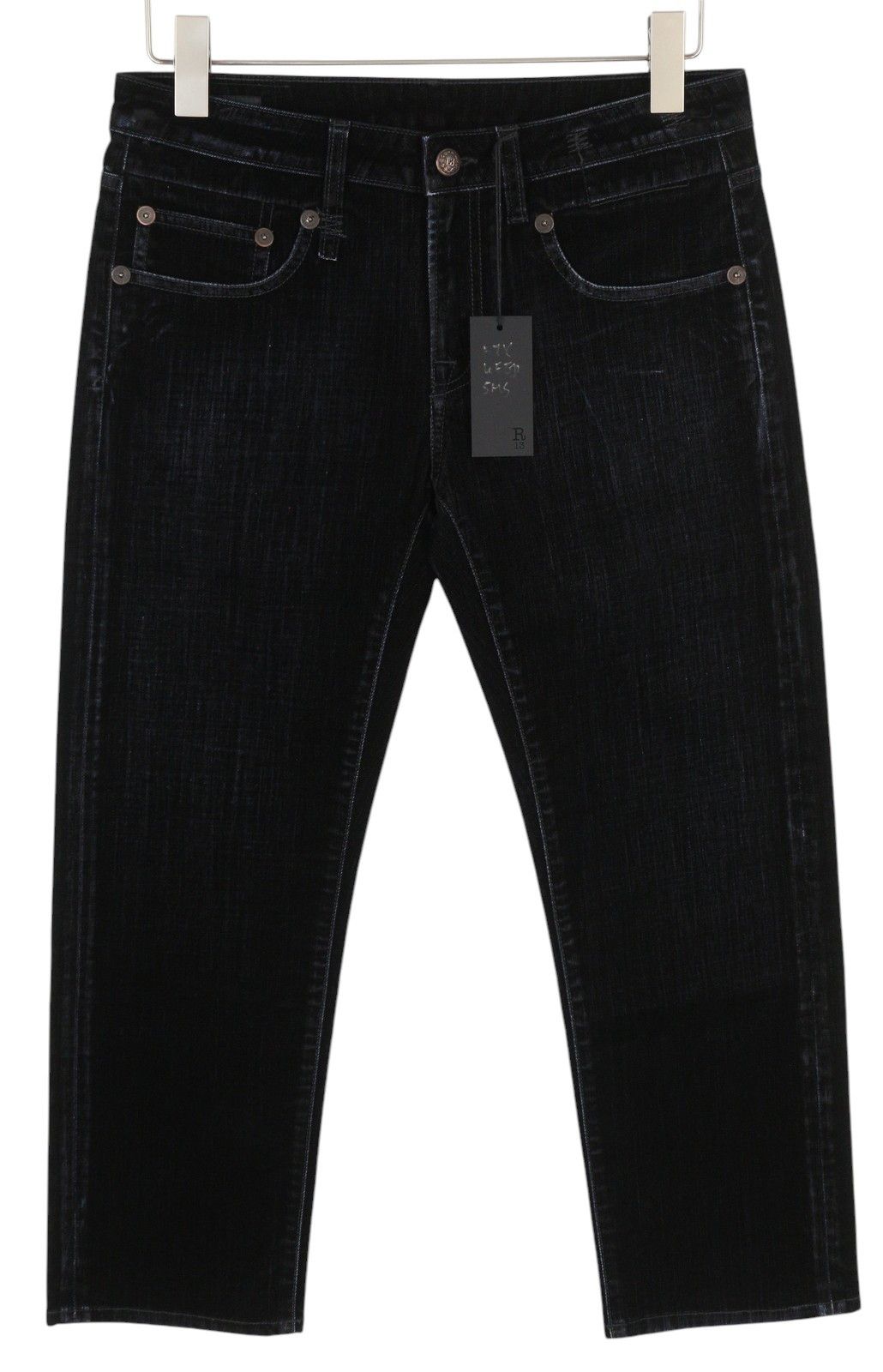 R13 BOY STRAIGHT 28 Flocked Black Velvet Cropped Logo 86253 Size 28" / US 6 / IT 42 - 1 Thumbnail