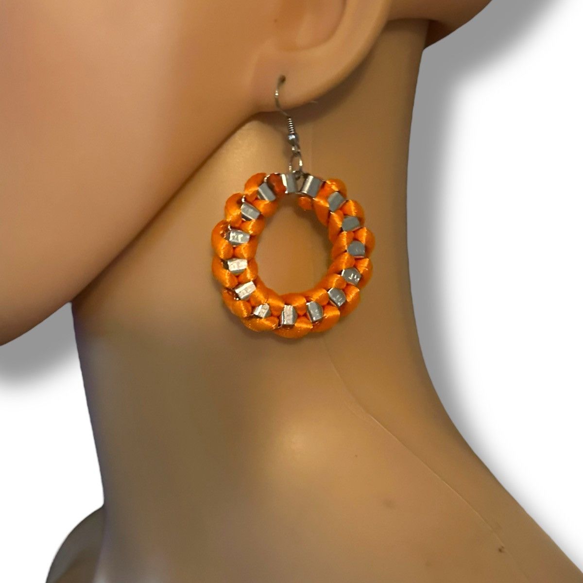 Other My Style silver tone orange woven ribbon hoop earrings Size ONE SIZE - 2 Thumbnail