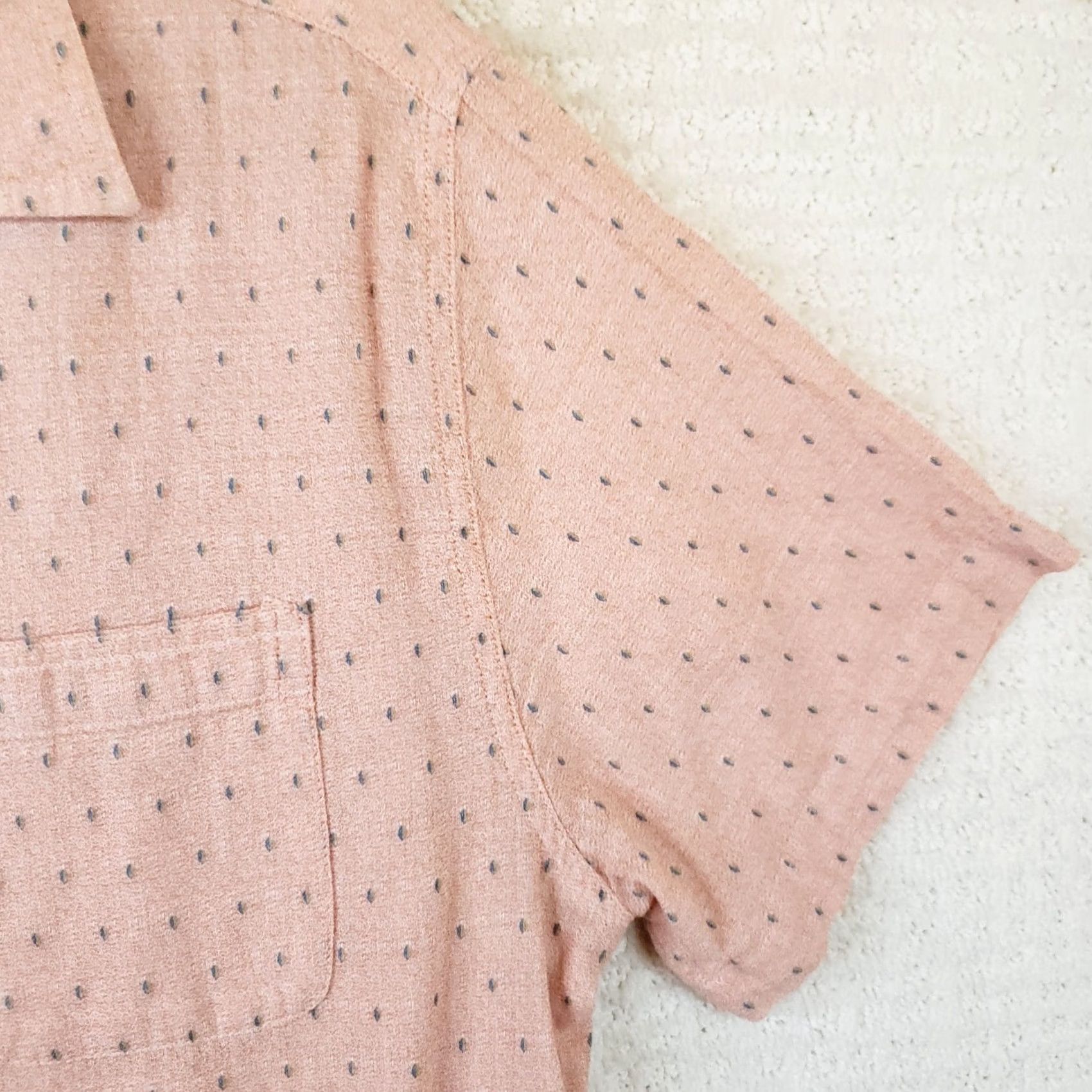 J Brand The Normal Brand Men's L Peach Pink Geometric Short Sleeve Button Up Cotton Shirt Size US L / EU 52-54 / 3 - 6 Thumbnail