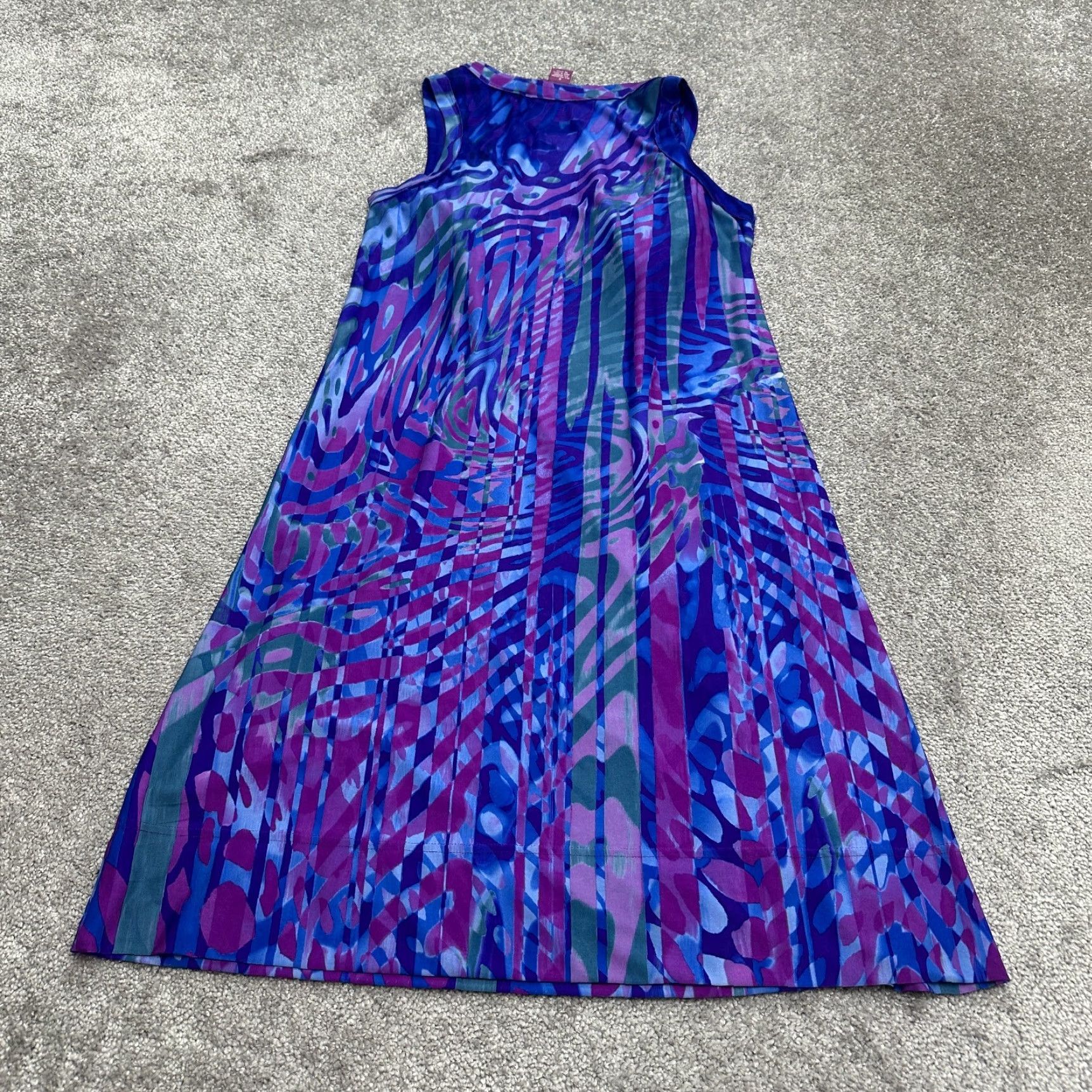 Vintage VINTAGE Argenti Shift Dress Womens 8 Blue Geometric Scoop Neck Embellished Midi Sleeveless Size M / US 6-8 / IT 42-44 - 2 Thumbnail