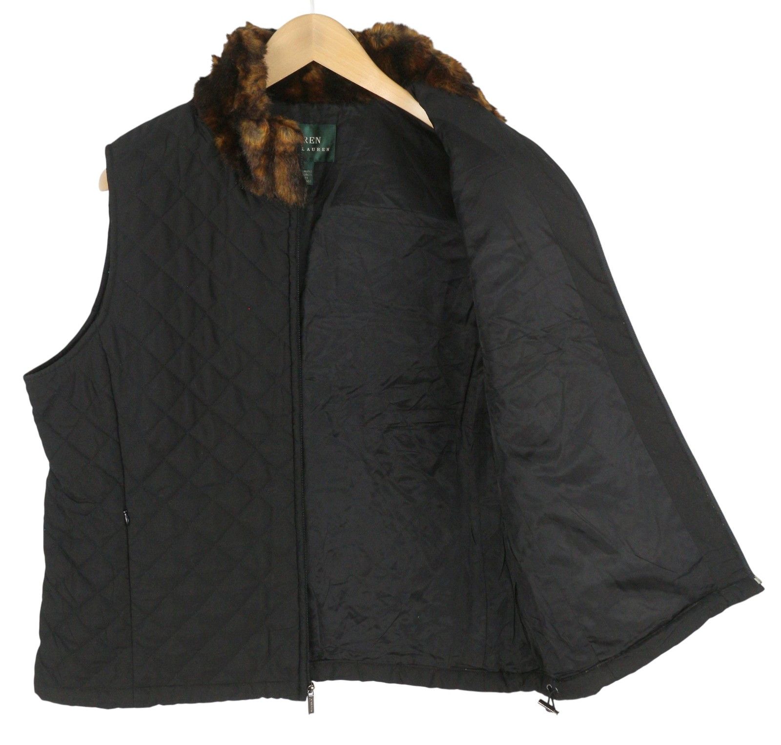 Ralph Lauren L Black Quilted Insulated Faux Fur Collar Waistcoat 86442 Size L / US 10 / IT 46 - 4 Thumbnail