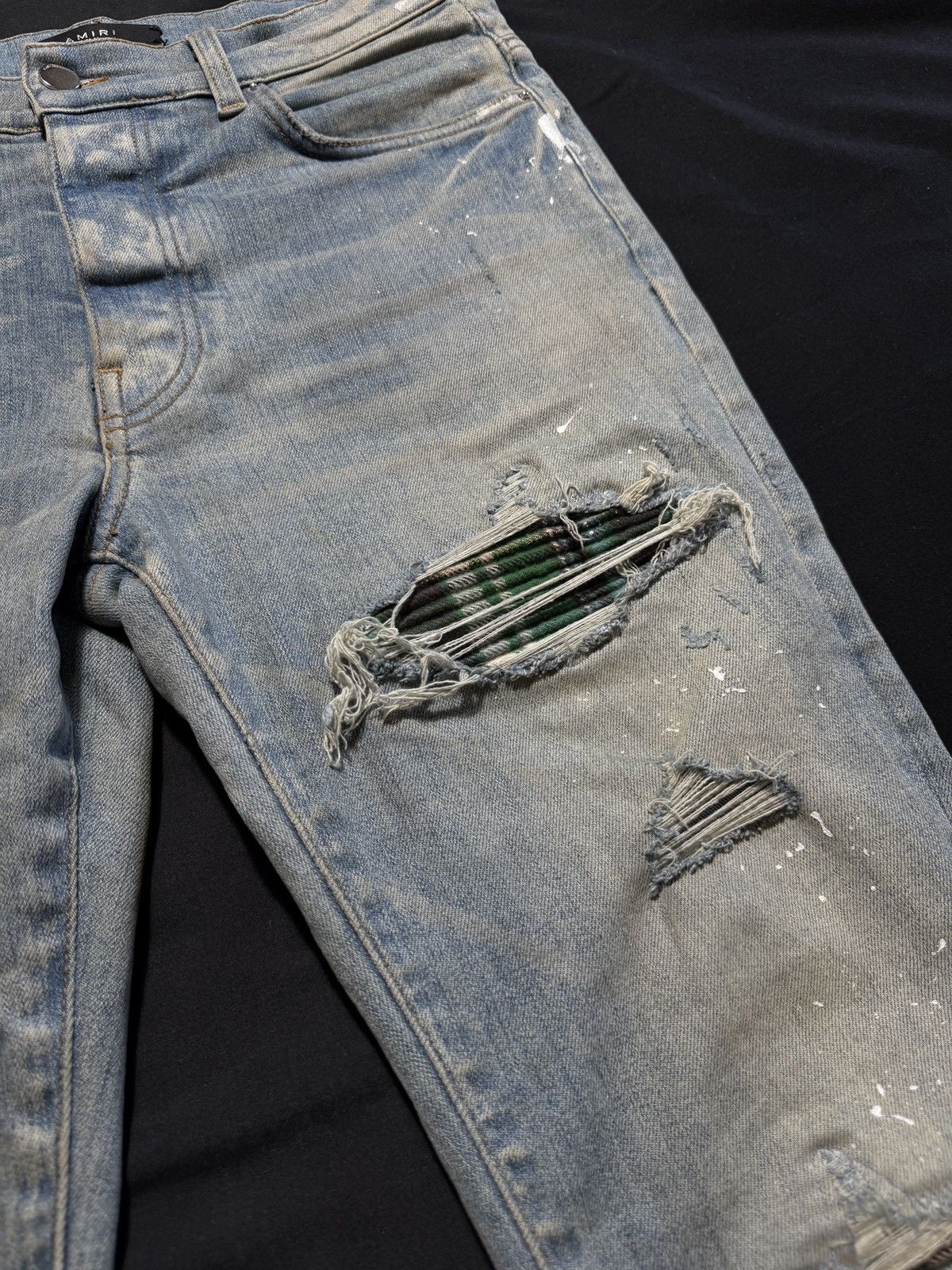 Amiri Amiri Mx1 LightWash Green Plaid Patch Jeans - Size 32 Size US 32 / EU 48 - 4 Thumbnail