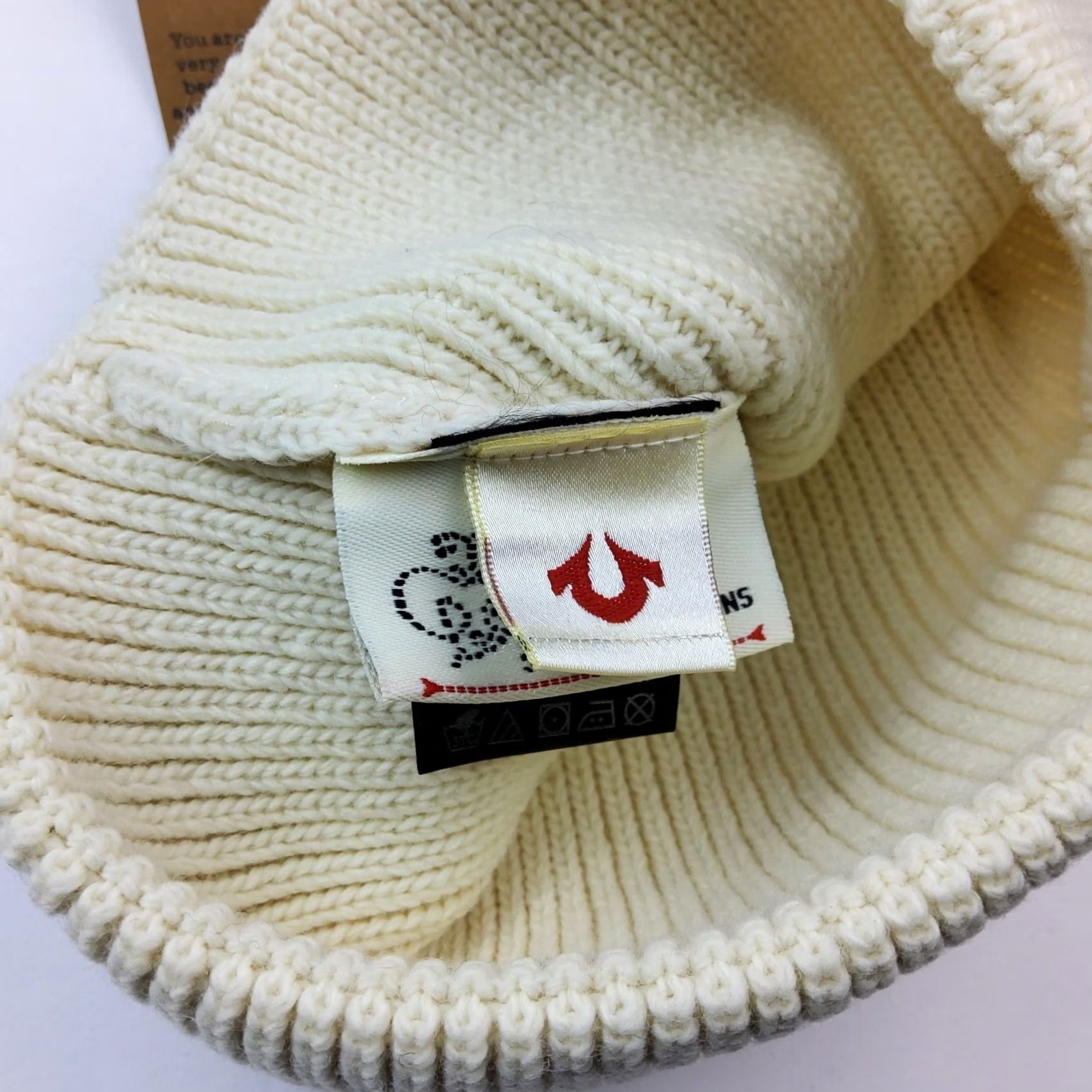 True Religion True Religion Beanie Knit Winter Ivory Men One Size Ivory Winter Knit Hat Mens Beanie True Religion Size ONE SIZE - 5 Thumbnail