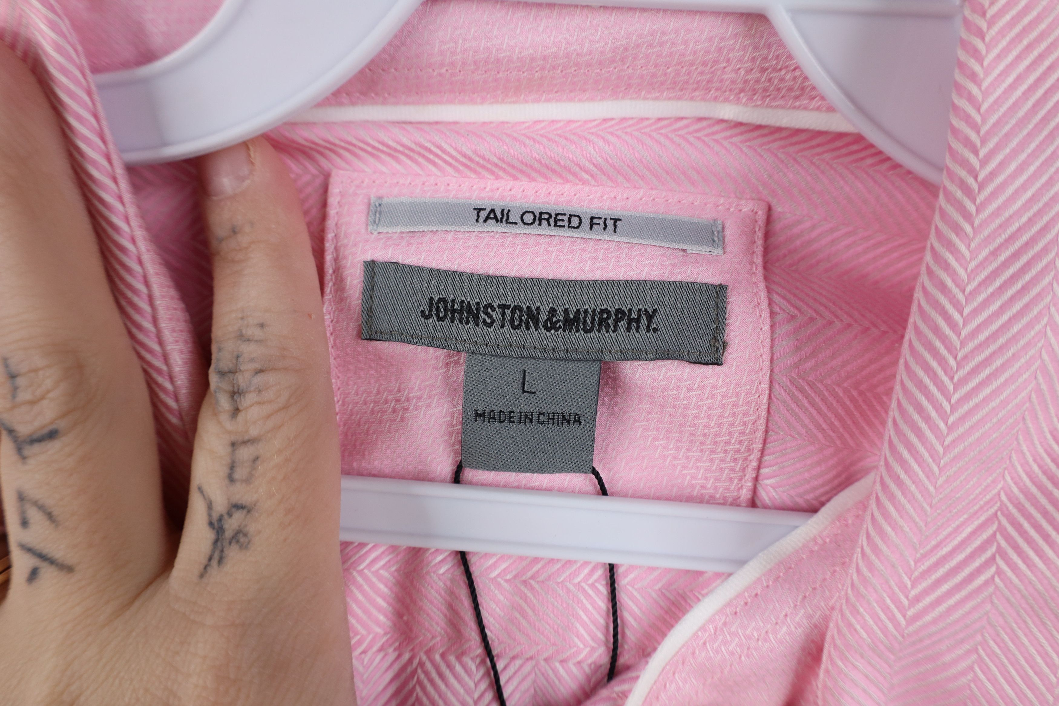 Johnston & Murphy New Johnston & Murphy Fit Herringbone Collared Button Shirt Size US L / EU 52-54 / 3 - 11 Thumbnail