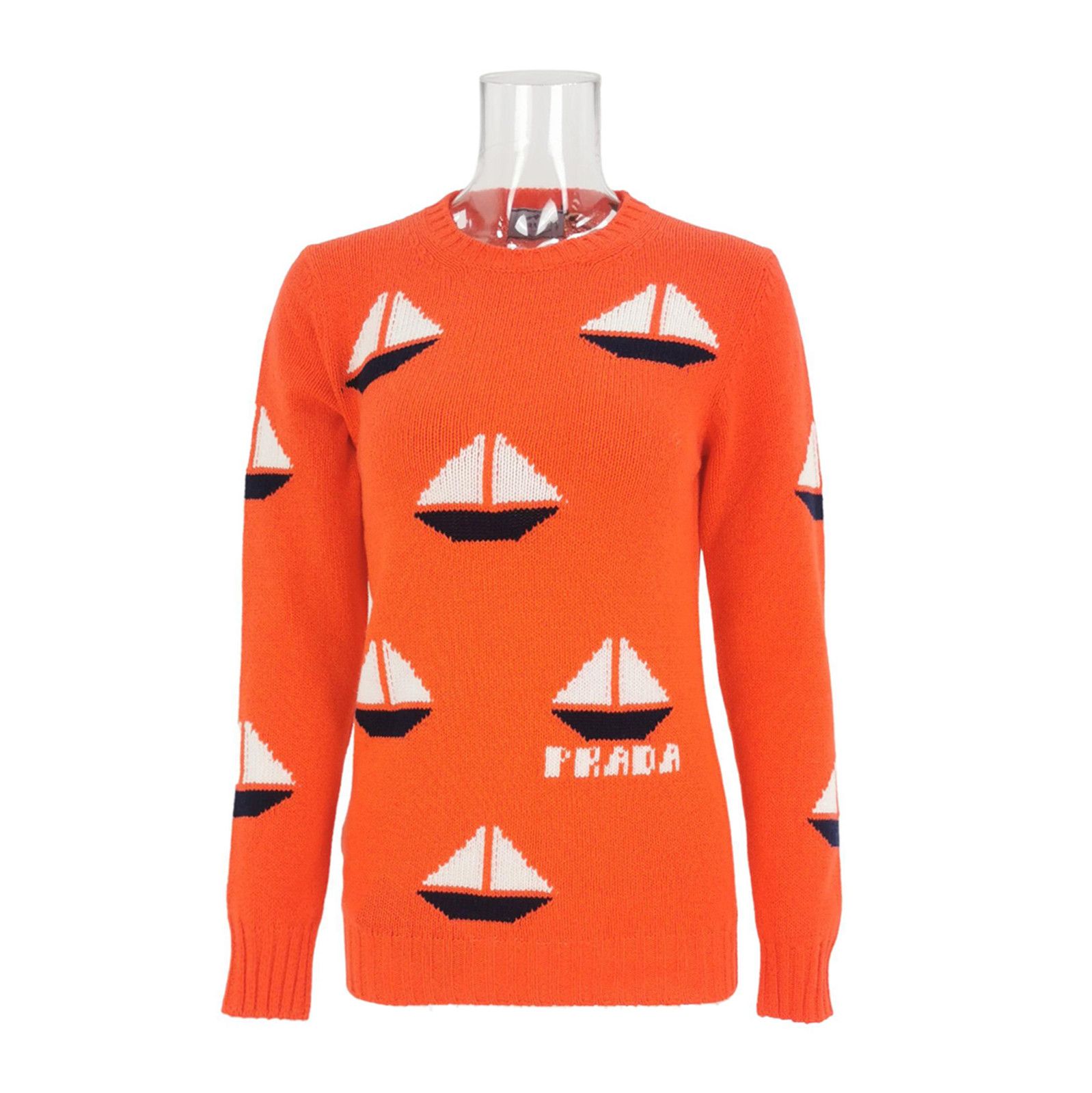 Prada Prada Orange Knitted Sweater with Sailboat Design - dmc Size M / US 6-8 / IT 42-44 - 1 Thumbnail