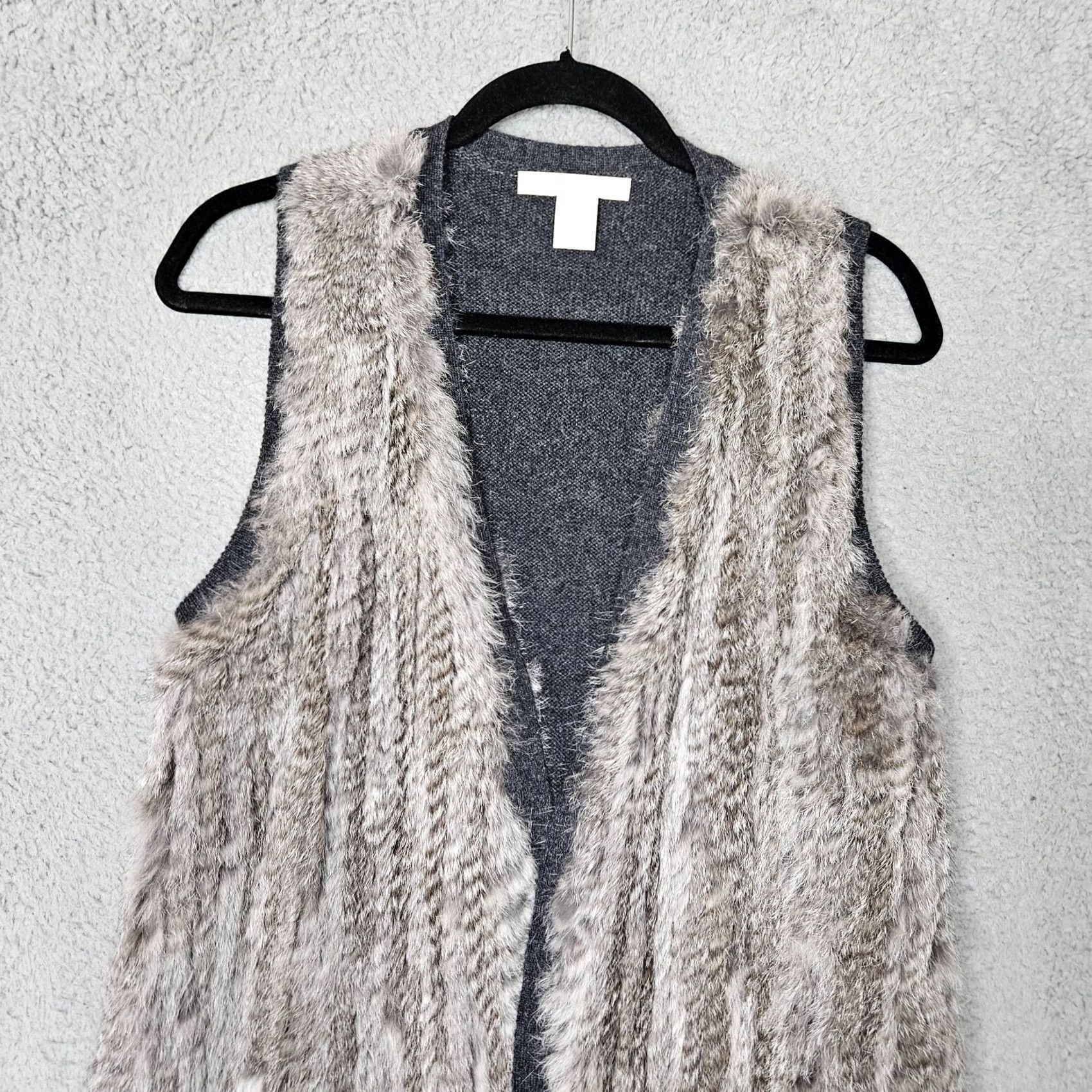 Vintage The Cashmere Project Cardigan Women's Gray Open Front Fur Trim Sz S Size S / US 4 / IT 40 - 3 Thumbnail