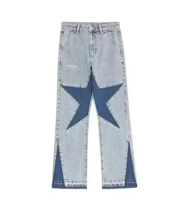 Japanese Brand Stars Letter Embroidery Patchwork Straight Flare Jeans Size US 32 / EU 48 - 6 Thumbnail