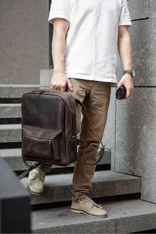 Handmade Leather Backpack. Genuine Vintage Leather CrazyHorse Size ONE SIZE - 2 Thumbnail