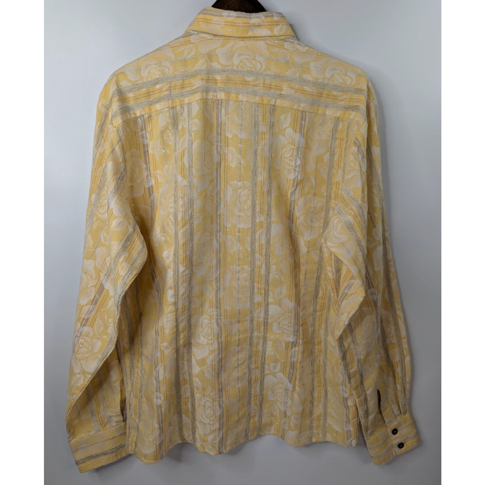 Vintage Georg Roth Mens Button Shirt XL Floral Rose Yellow Striped Long Sleeve Size US XL / EU 56 / 4 - 4 Thumbnail
