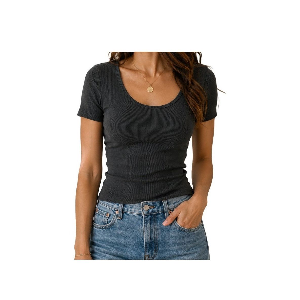 Levi's Levi’s Black Ribbed Scoop Neck Fitted Tee M Stretch Knit Size M / US 6-8 / IT 42-44 - 1 Thumbnail