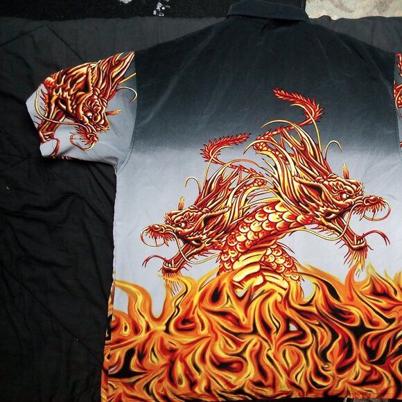 Vintage Vintage Y2K MT:2 Dragons Flames AOP Button Shirt Size US L / EU 52-54 / 3 - 4 Thumbnail