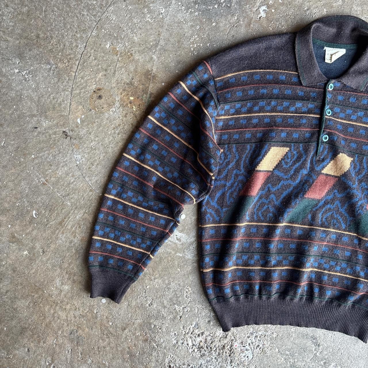 Other Brown Long-sleeve Knitted Polo Shirt w/ Patterning Size US L / EU 52-54 / 3 - 2 Thumbnail