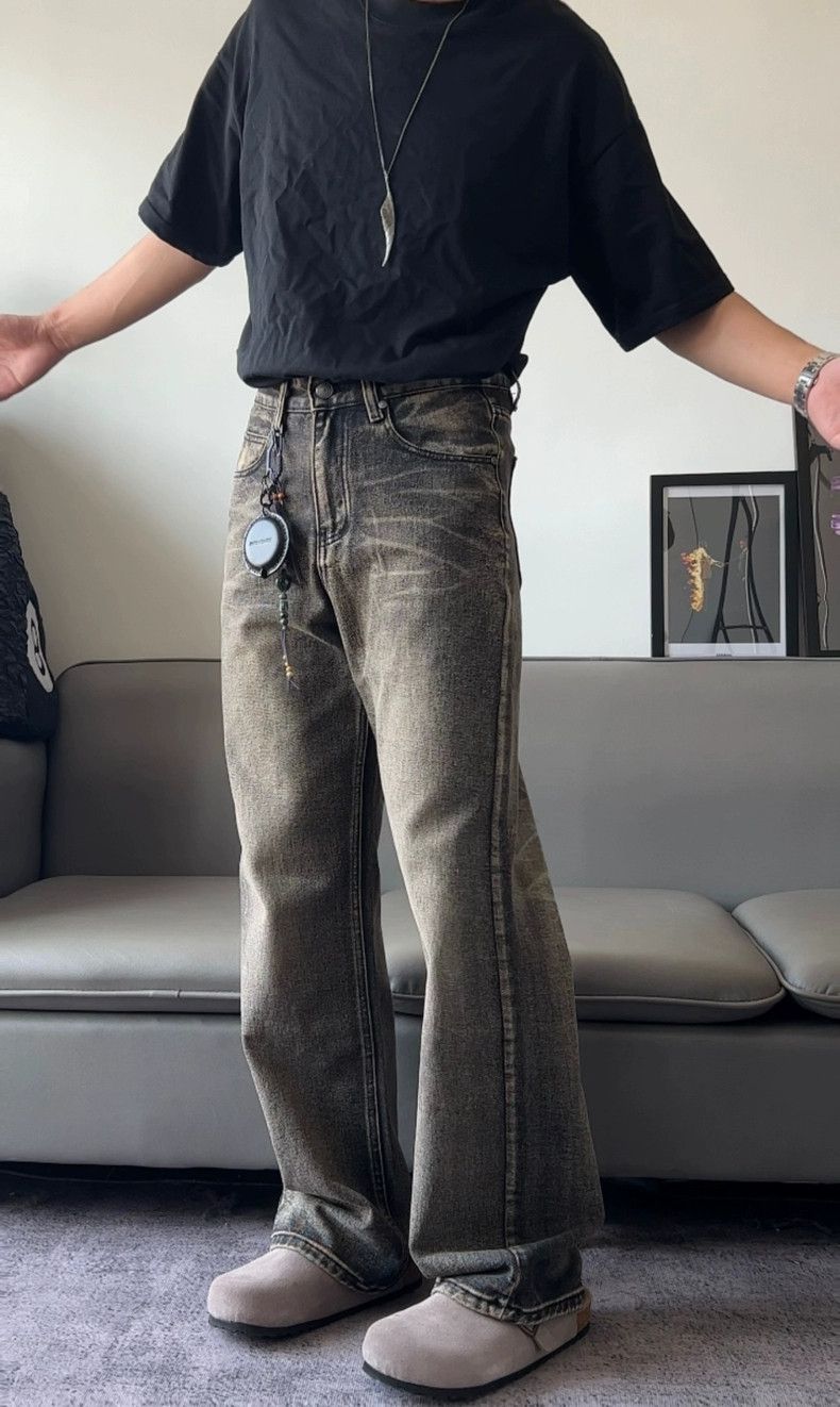 distressed washed flared grunge jeans