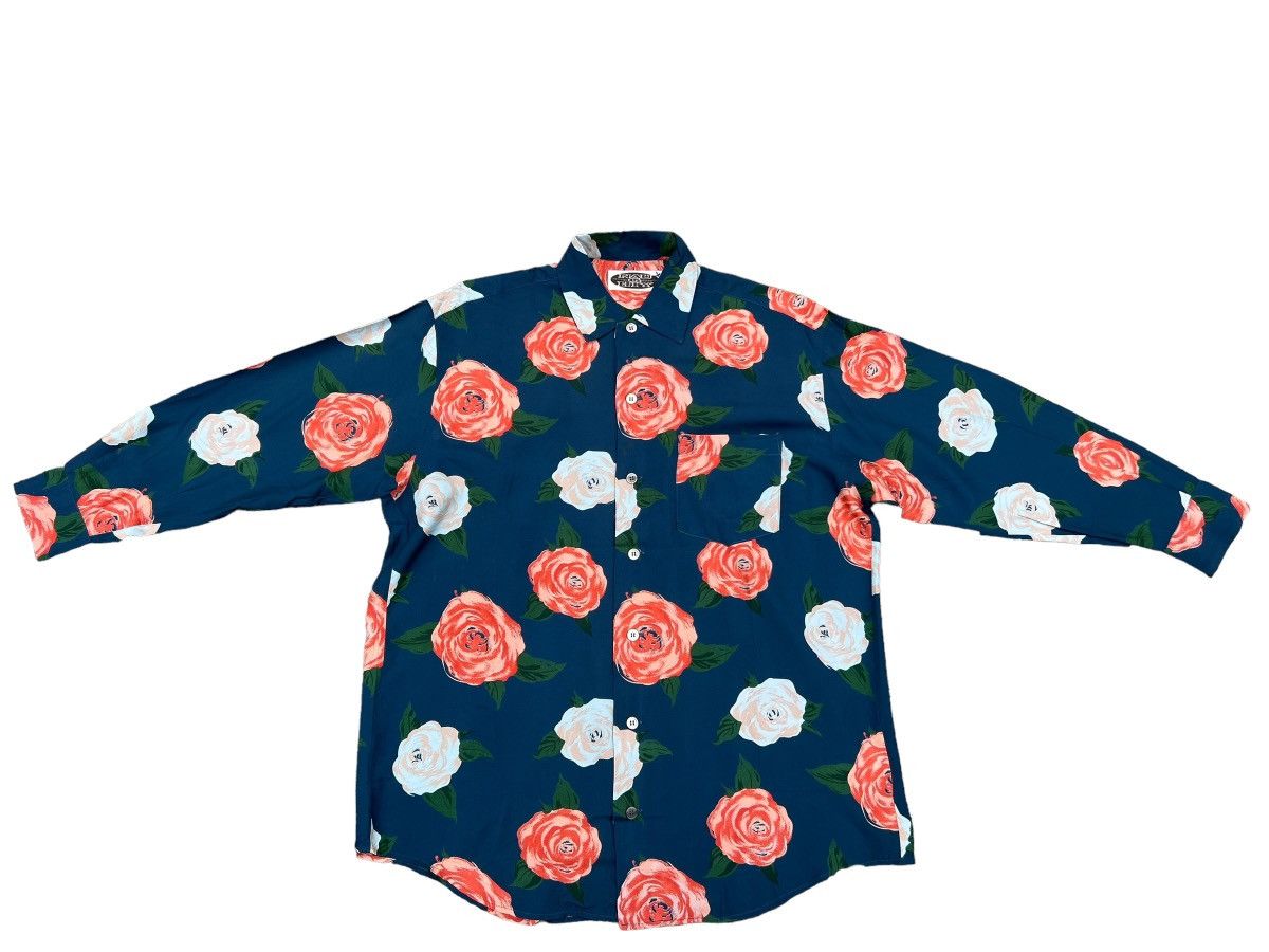 Vintage Naughty Japan Roses Long Sleeve Rayon Shirt