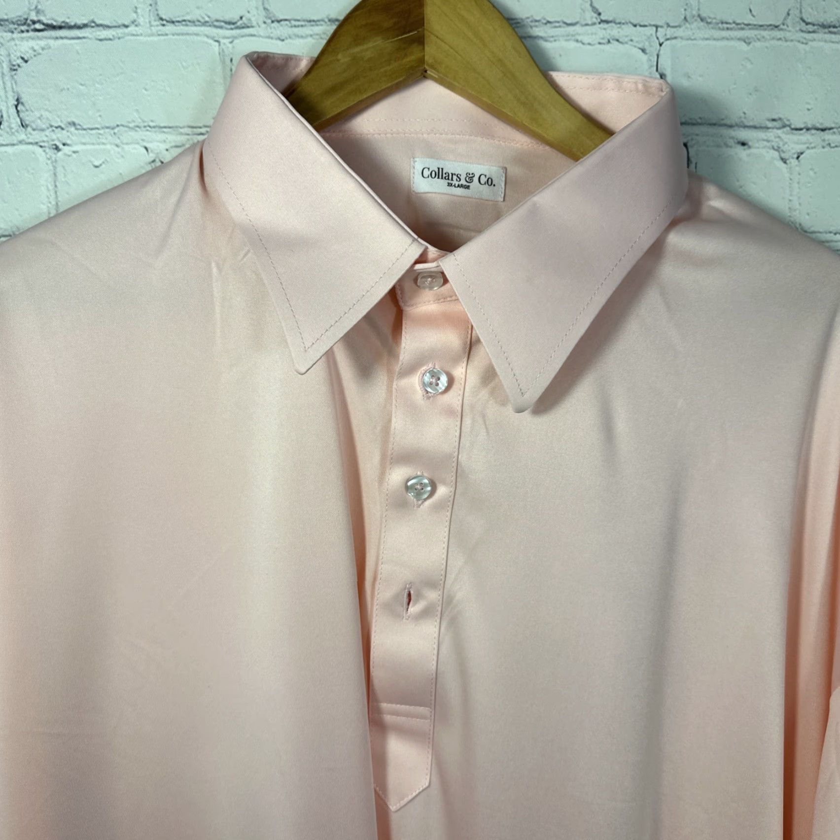 Vintage Collars & Co Dress Polo Shirt 3XL Pink English Spread Short Sleeve Golf Polyester Stretch Shirt Men Size 48R - 2 Thumbnail