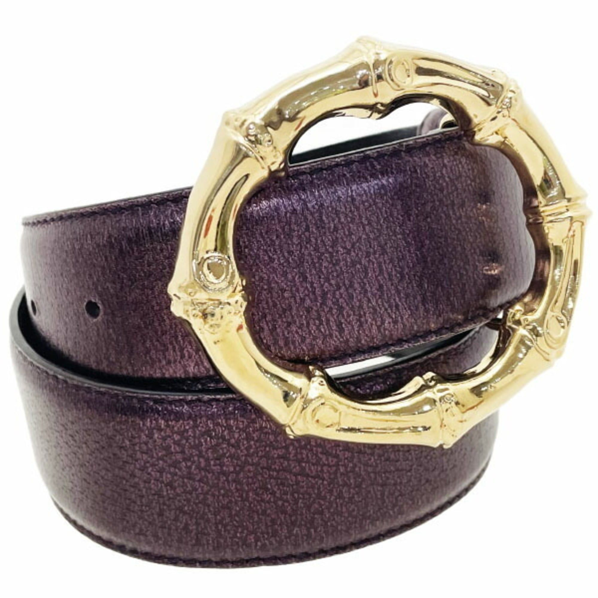Gucci Gucci Women's Metallic Purple Leather Belt with Bamboo Buckle, Size 136078, Approximately 70cm, Wide Belt, NN-16132 Size ONE SIZE - 1 Thumbnail