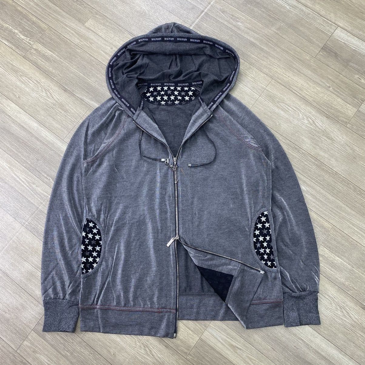 Balmain Vintage Balmain Paris Dark Gray Velour Zip-Up Hoodie Luxury Size US M / EU 48-50 / 2 - 2 Thumbnail
