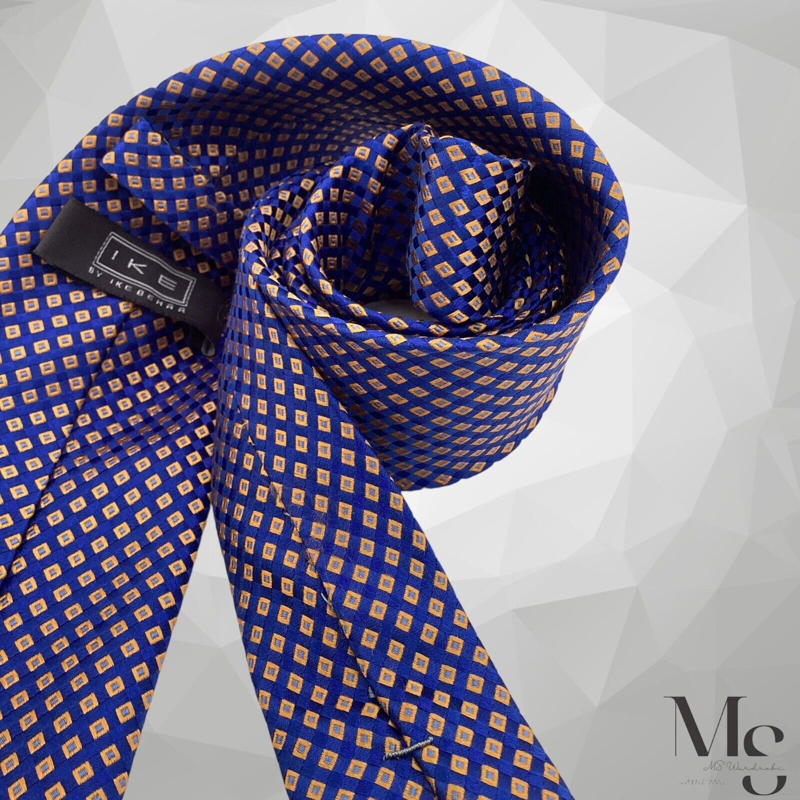 Ike Behar IKE BY IKE BEHAR Blue Geometric Silk Hand Made Tie W: 3.25" Size ONE SIZE - 6 Thumbnail