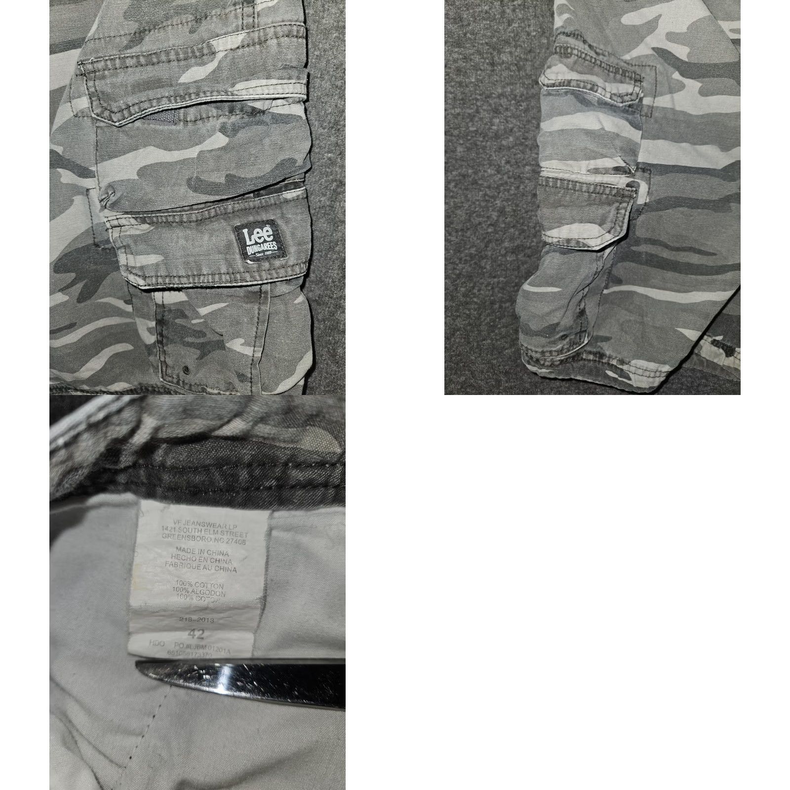 Lee Lee Dungarees Mens Cargo Shorts 42 Gray Camo Cotton Drawstring Pockets Casual Army Style Size US 42 / EU 58 - 8 Thumbnail