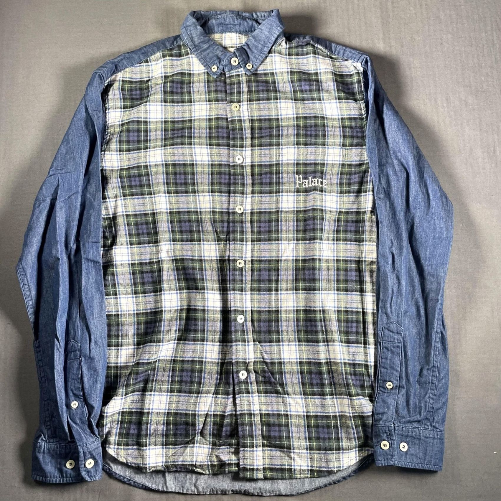 Palace Palace Check Panel Chambray Shirt Mens M Blue Plaid Button Down Skateboard Size US M / EU 48-50 / 2 - 4 Thumbnail