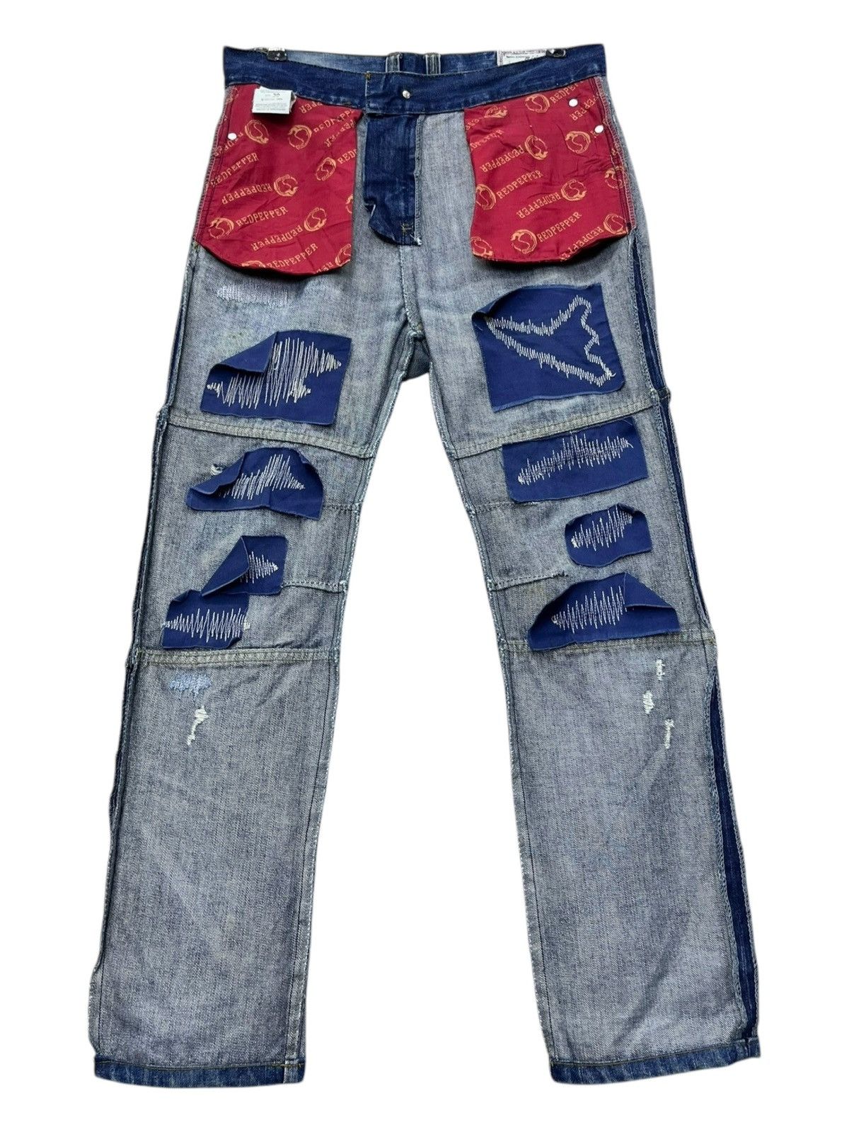 Vintage FYE🔥Vintage RED PEPPER Punk Angel Wings Big Spell-out Jeans Size 31" - 14 Thumbnail