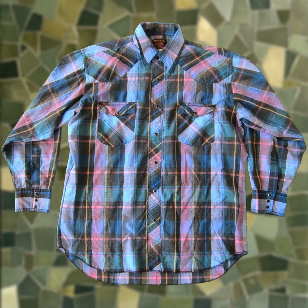 Vintage Vtg Rustler XLong Tails Pink Plaid Snap Button Collared Western Shirt L 16 32/33 Size US L / EU 52-54 / 3 - 1 Thumbnail