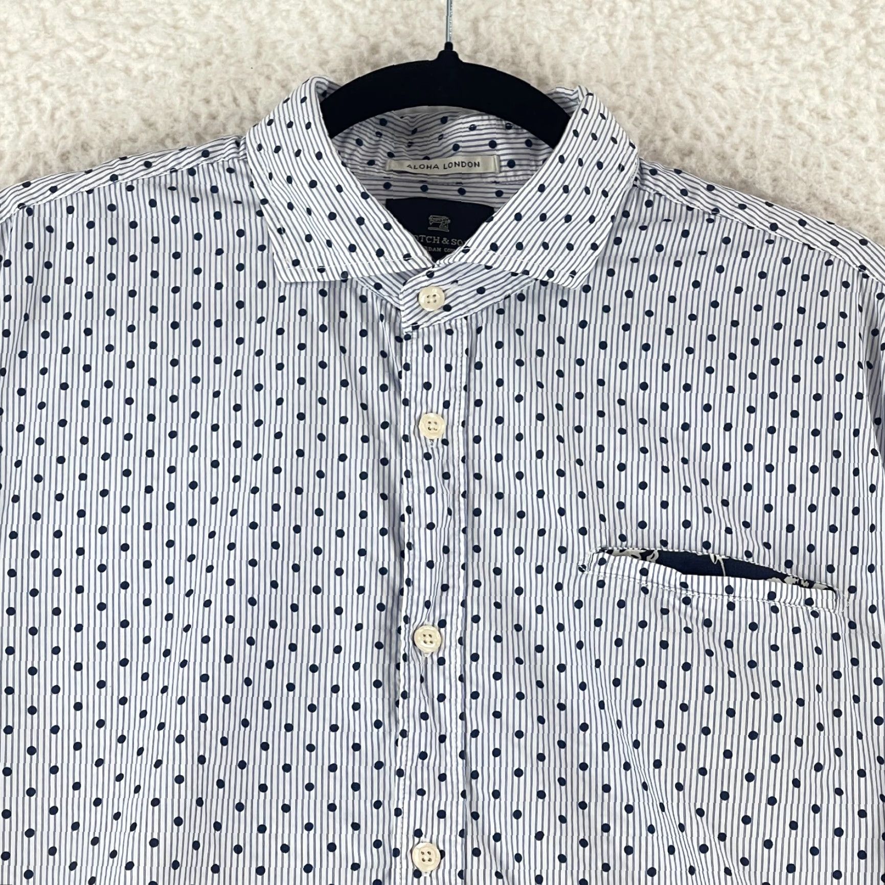 Scotch & Soda Scotch & Soda Aloha London Blue Polka Dot Button-Up Shirt Mens XL Long Sleeve Shirt Size US XL / EU 56 / 4 - 3 Thumbnail