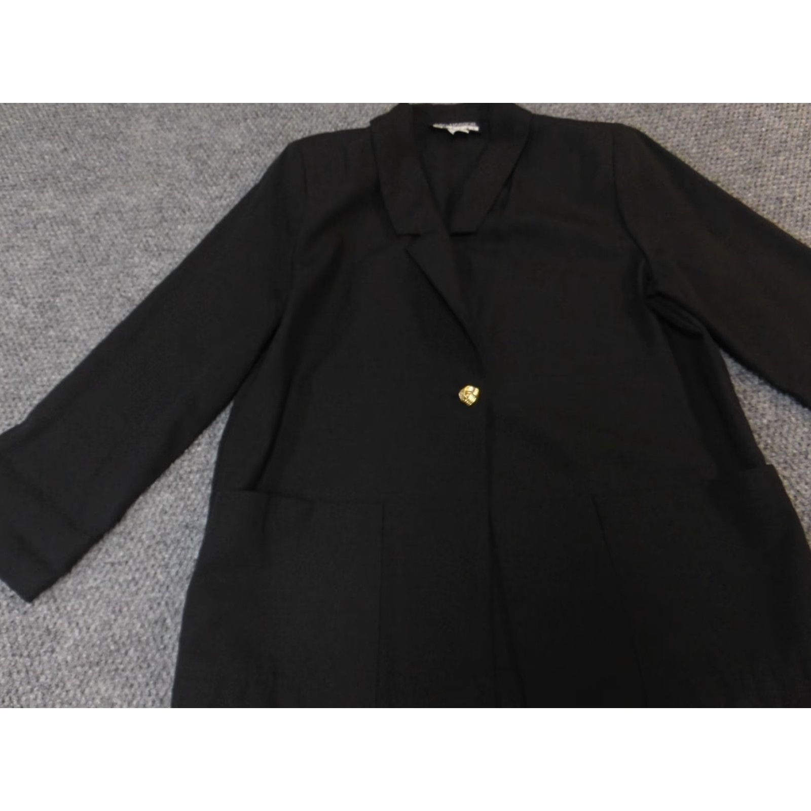 Vintage Sag Harbor Blazer Womens 10P Petite Black Notch Lapel Single-Breasted 1 Button Tuxedo Style Lightweight Fall Winter Size L / US 10 / IT 46 - 3 Thumbnail