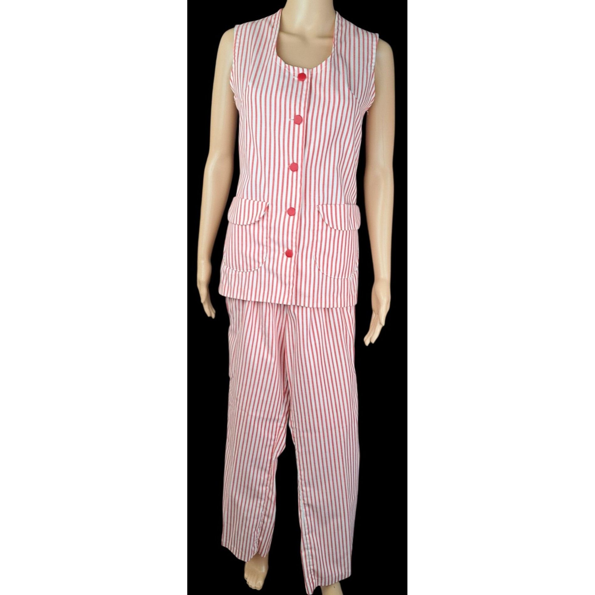Imperial Vintage Candy Striper Uniform 1970s Red White Top Pants Hat Size S / US 4 / IT 40 - 1 Thumbnail