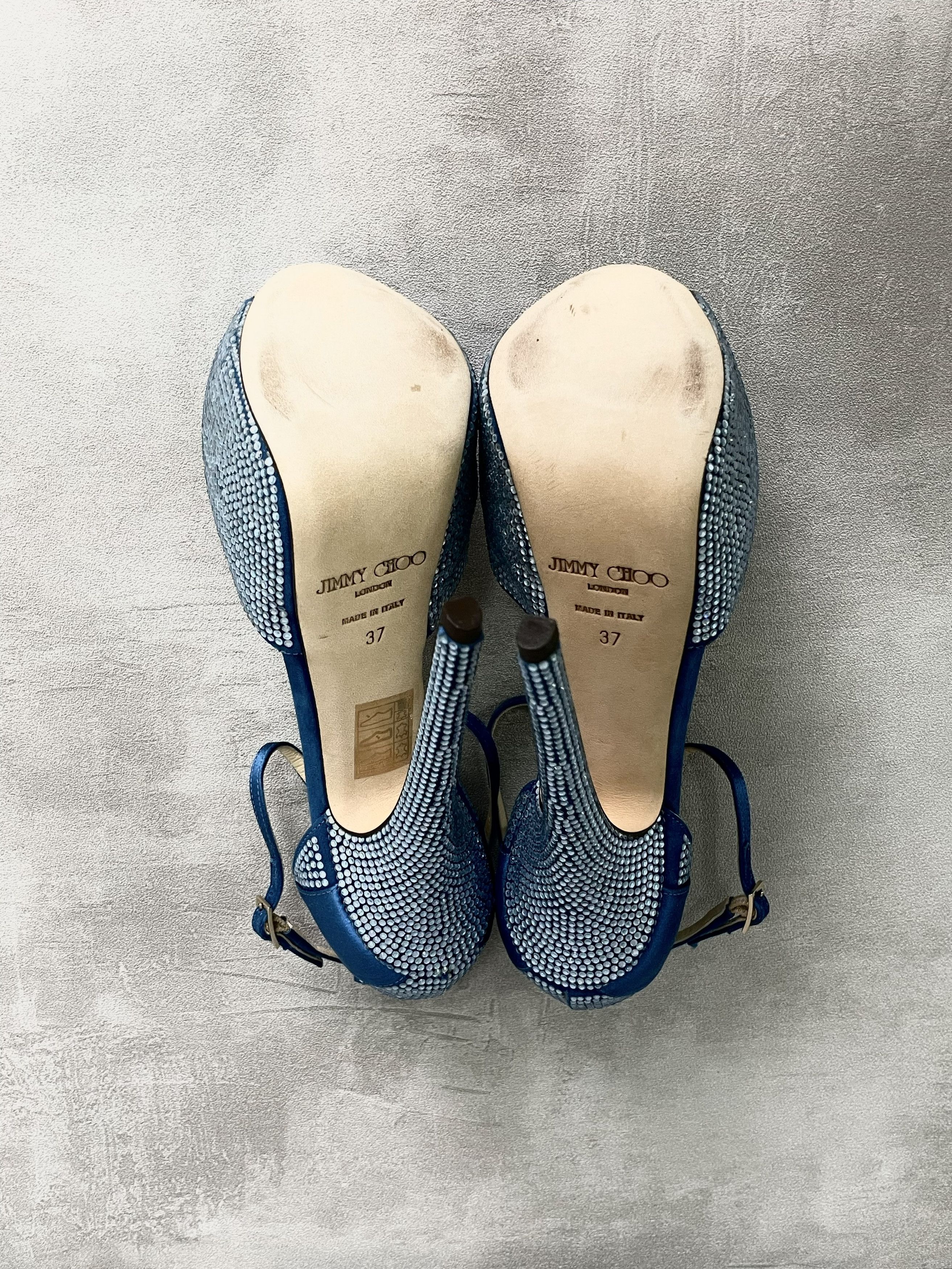 Jimmy Choo Jimmy Choo Blue Peep Toes 15cm Crystallized Platform Pumps Size US 7 / IT 37 - 6 Thumbnail