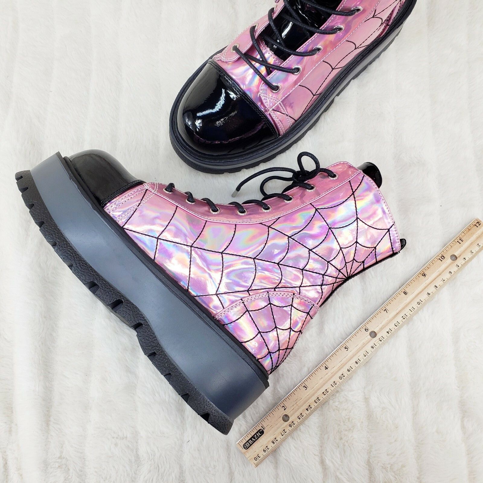 Other Slacker 88 Pink Hologram Spider Web Design Up Ankle Boots US Size US 8 / IT 38 - 2 Thumbnail