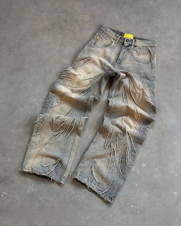 Japanese Brand Kitagawa x Kin #30 Street Raw Edge Embroidery Baggy Jeans Size US 34 / EU 50 - 6 Thumbnail