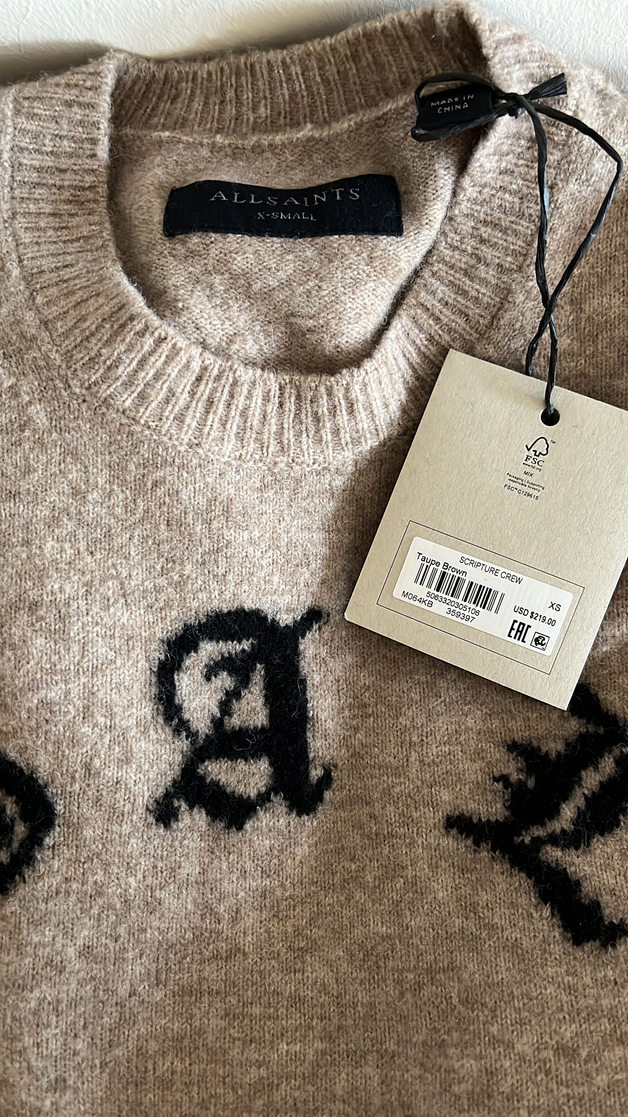 Allsaints ALL SAINTS - Scripture Gothic Jacquard Logo Sweater Size US XS / EU 42 / 0 - 5 Thumbnail