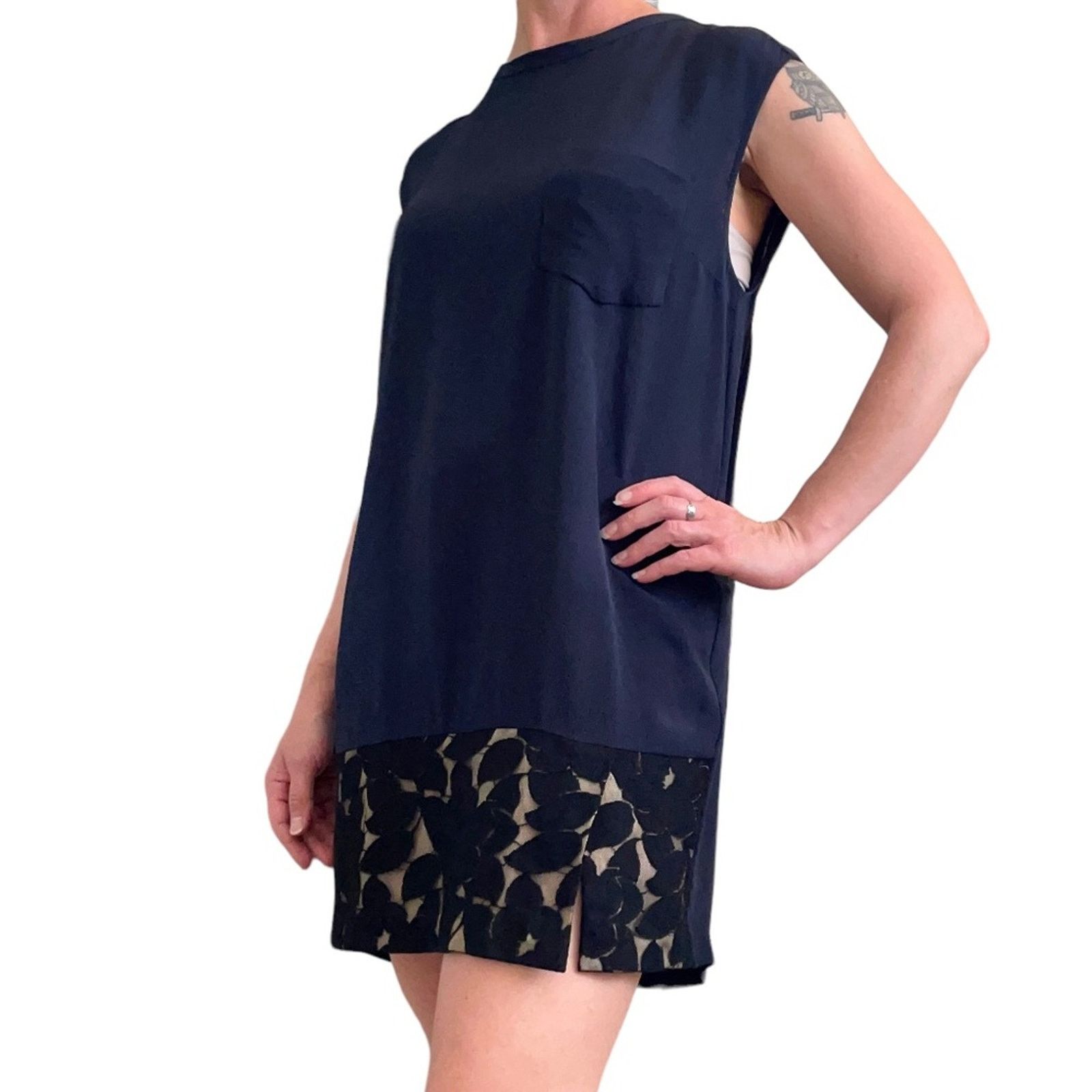 3.1 Phillip Lim 3.1 Phillip Lim Navy Blue Silk Lace Trim Shift Mini Dress Size S / US 4 / IT 40 - 2 Thumbnail