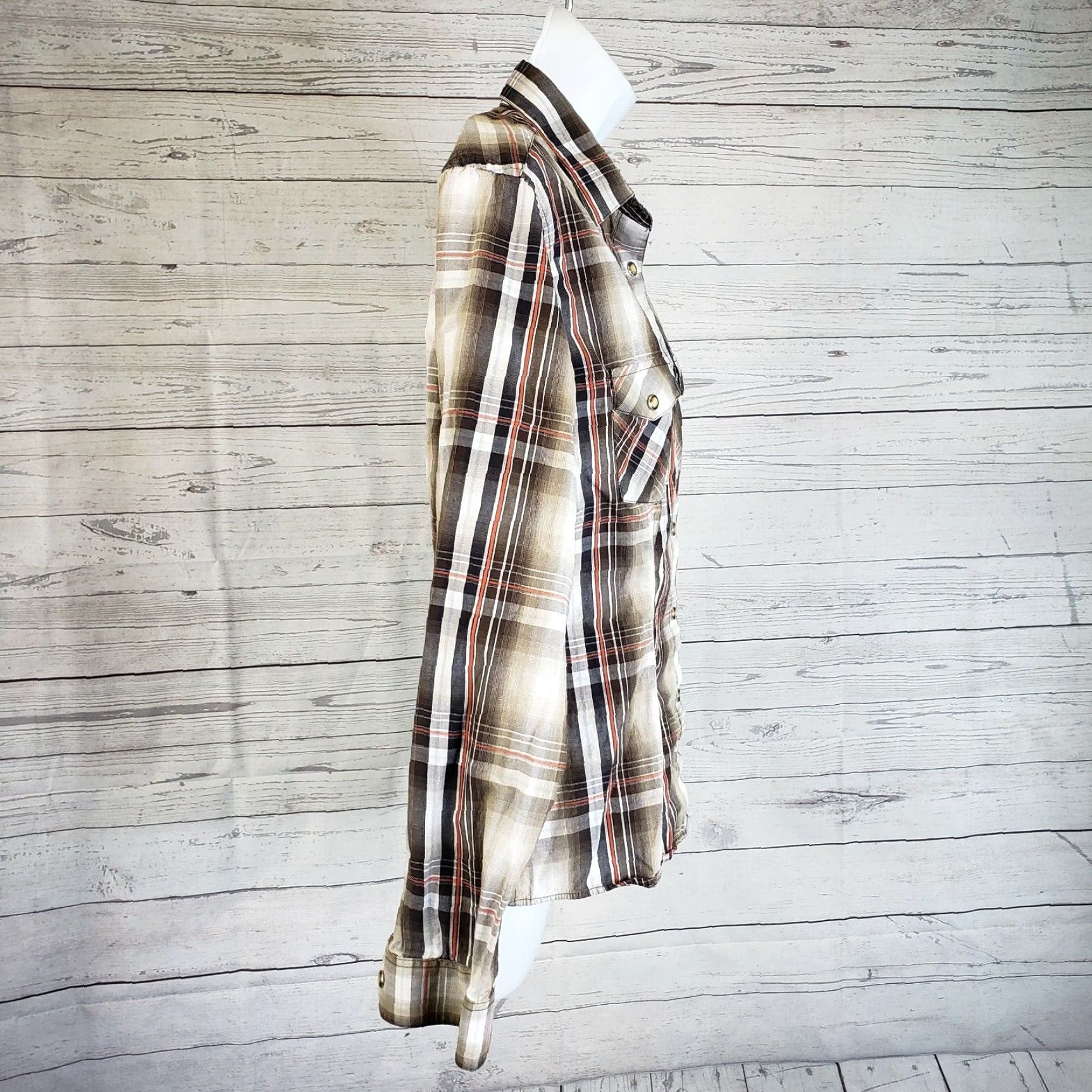 Vintage VINTAGE Panhandle Slim Womens Pearl Snap Shirt Sz Medium Black Brown Plaid Cotton Size M / US 6-8 / IT 42-44 - 3 Thumbnail