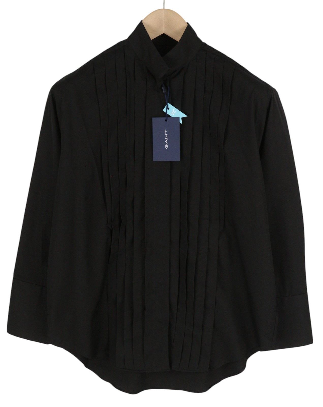 Gant TUX PLEATED EU32 Black Button-Up Band Neck Shirt 85002 Size XS / US 0-2 / IT 36-38 - 1 Thumbnail