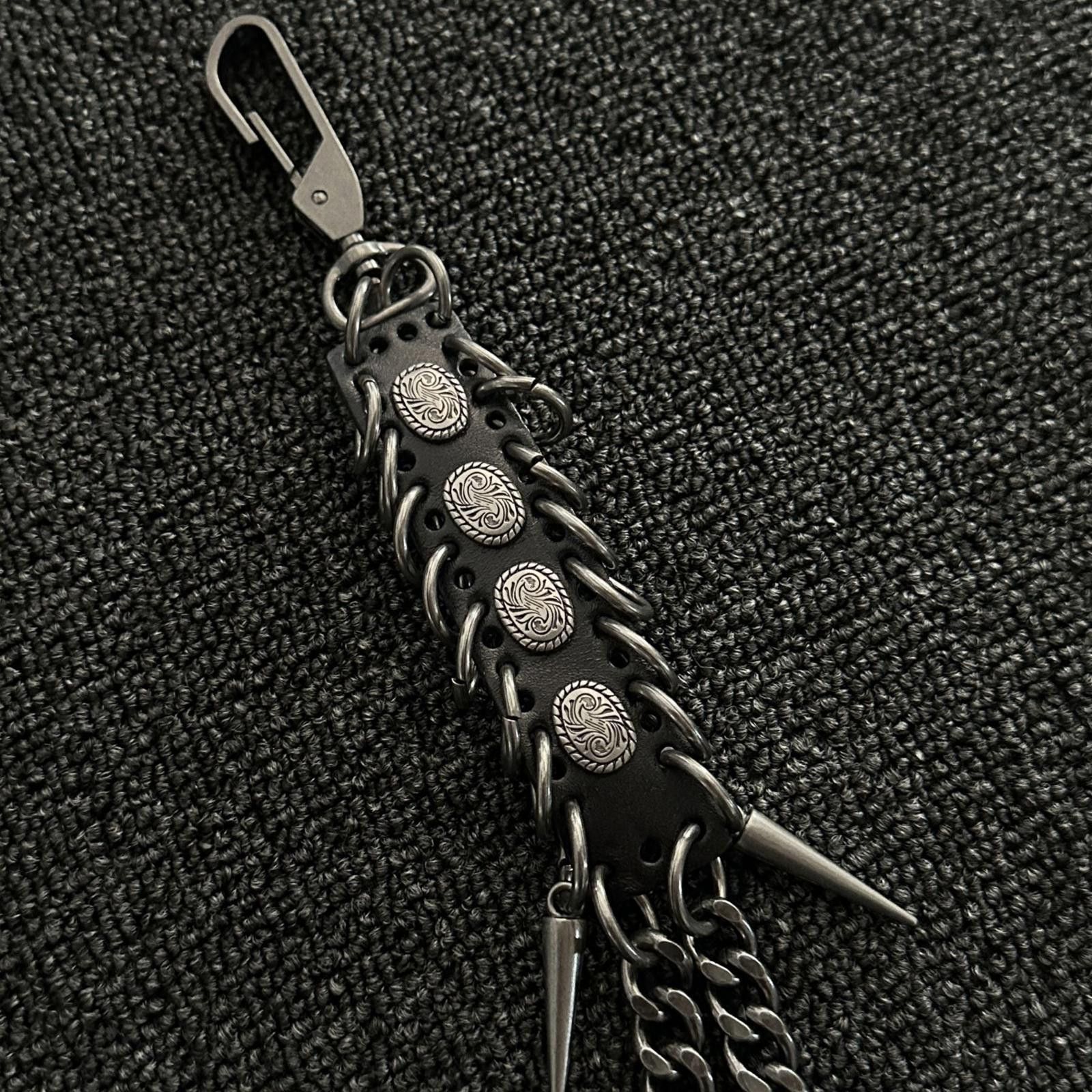 Jewelry Black Punk Wallet Chain with Studded Leather Detail Size ONE SIZE - 2 Thumbnail