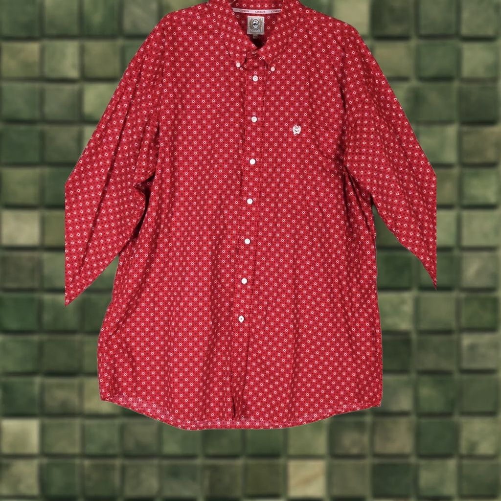 Cinch Mens Button-Down Shirt 2XL Red Diamond Geometric Western Cowboy Long Sleeve Button-Up Collared Casual Workwear