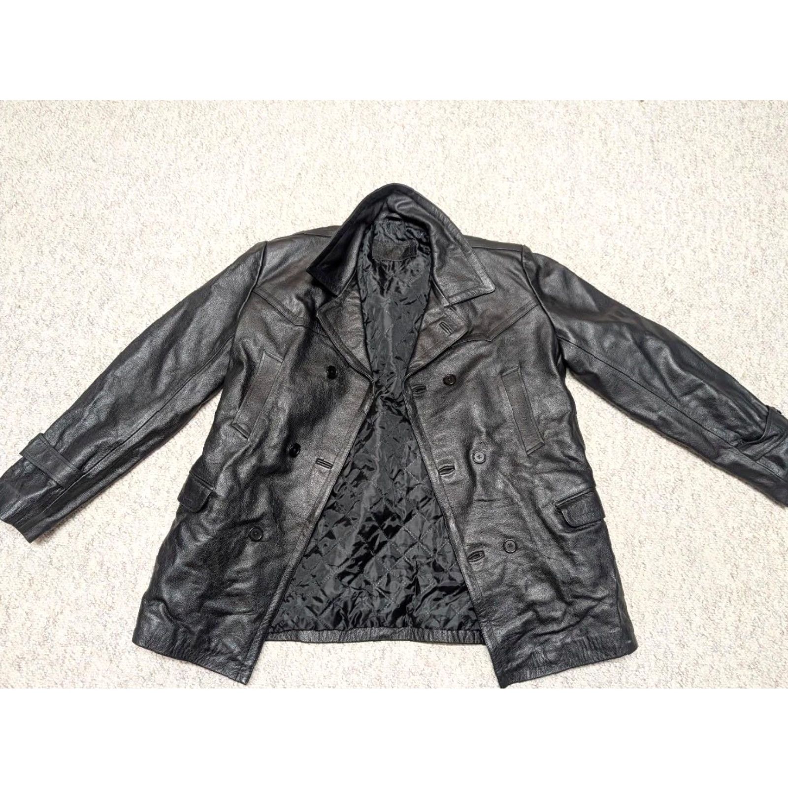 Doublet VINTAGE WESTERN Pea Coat Leather 44 Chest 24.5" Cowhide Black Tall LONG Mens 1990s Cowboy Size US L / EU 52-54 / 3 - 3 Thumbnail