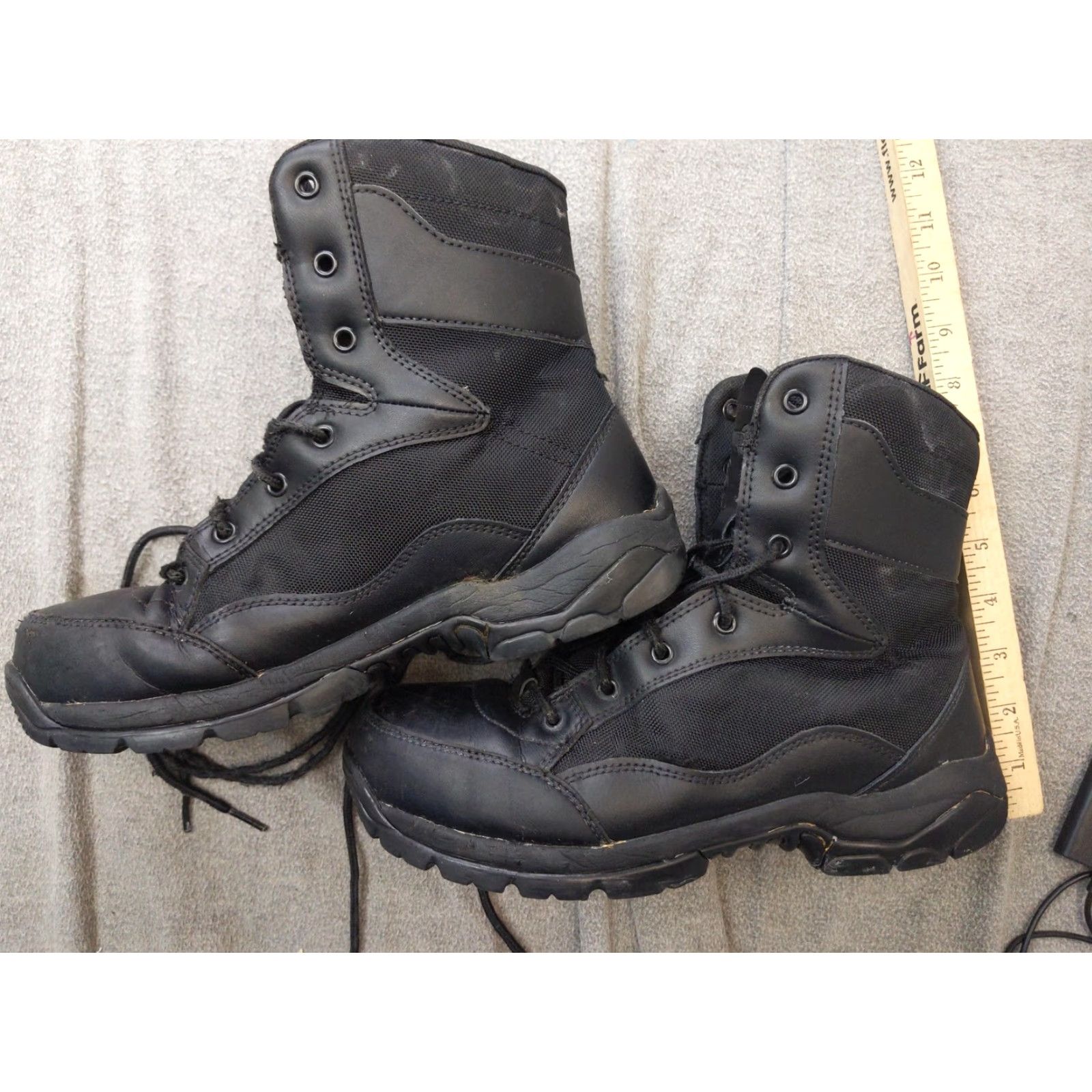 Vintage Interceptor Combat Work Boots Mens 9 42 Black Leather Slip Resistant Lace Up Mid-Calf Workwear Boots Mens Shoes DaytoDay 90s Size US 9 / EU 42 - 2 Thumbnail
