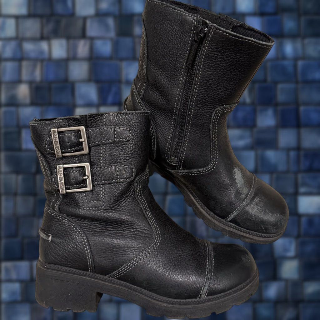 Harley Davidson Harley Davidson Black Leather Boots 84041 Side Zip Biker Womens 6.5 Size US 7 / IT 37 - 1 Thumbnail