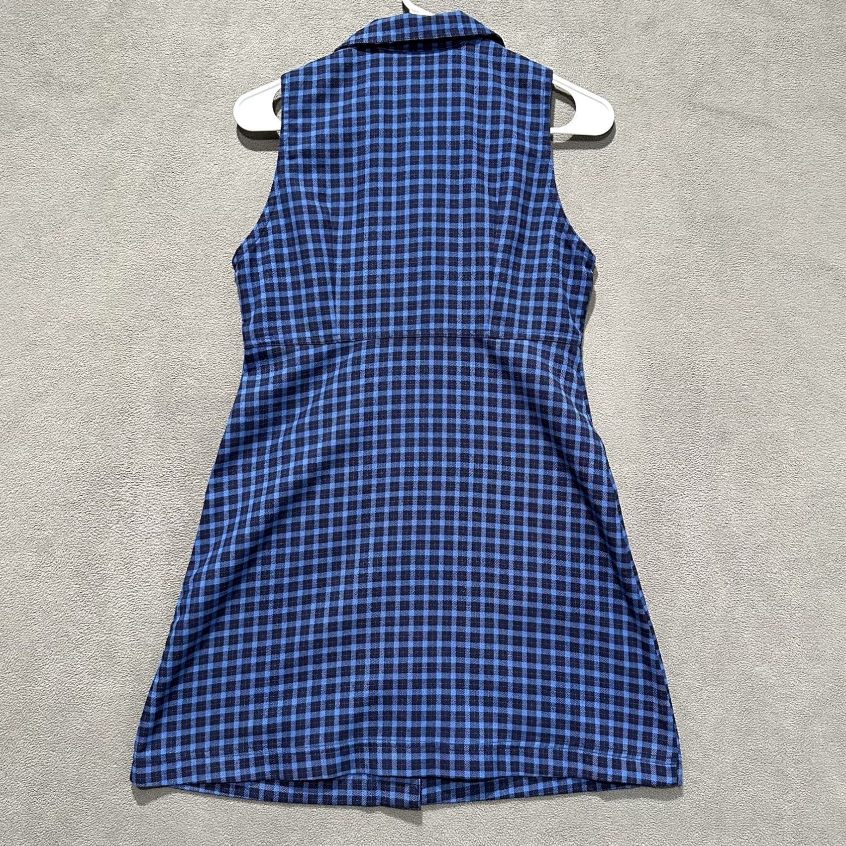 Aeropostale VINTAGE Aeropostale Mini Dress XS Blue Plaid Button Front Collared Rayon Womens Short Dress Size XS / US 0-2 / IT 36-38 - 2 Thumbnail