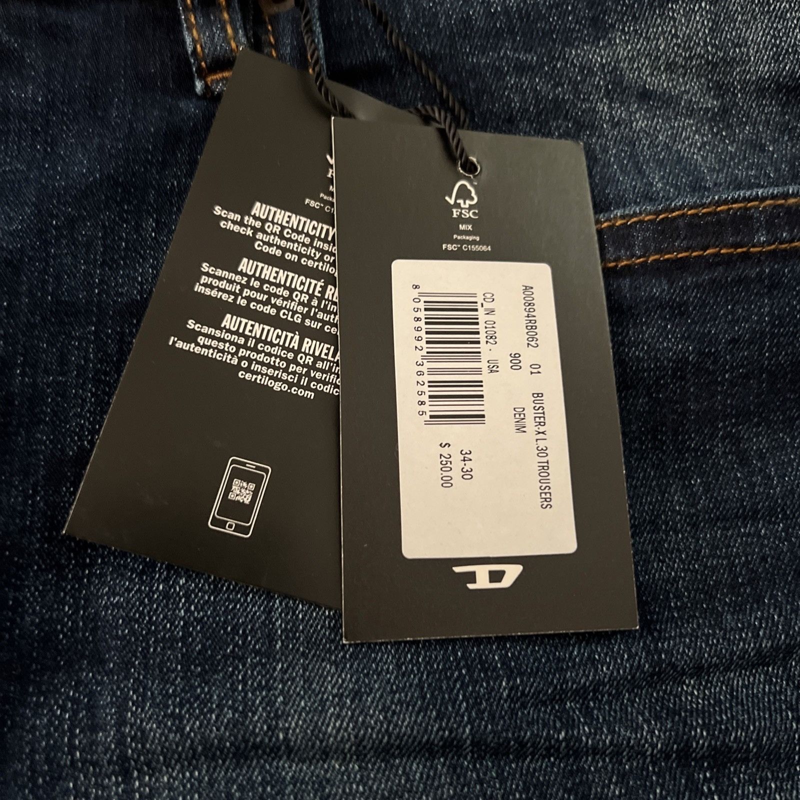 Diesel Diesel Mens Buster Tapered Jeans RB062 Blue $250 Size 34/30 Size US 34 / EU 50 - 7 Thumbnail