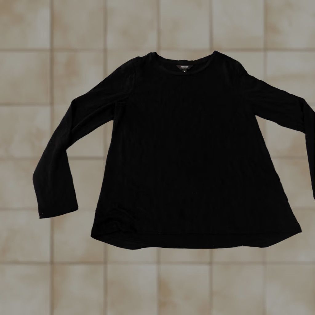 Vintage Simply Vera Vera Wang Blouse Shirt Womens M Black Crew Neck 3/4 Sleeve Knit Polyester Rayon Stretch Ruffle Casual Size M / US 6-8 / IT 42-44 - 1 Thumbnail