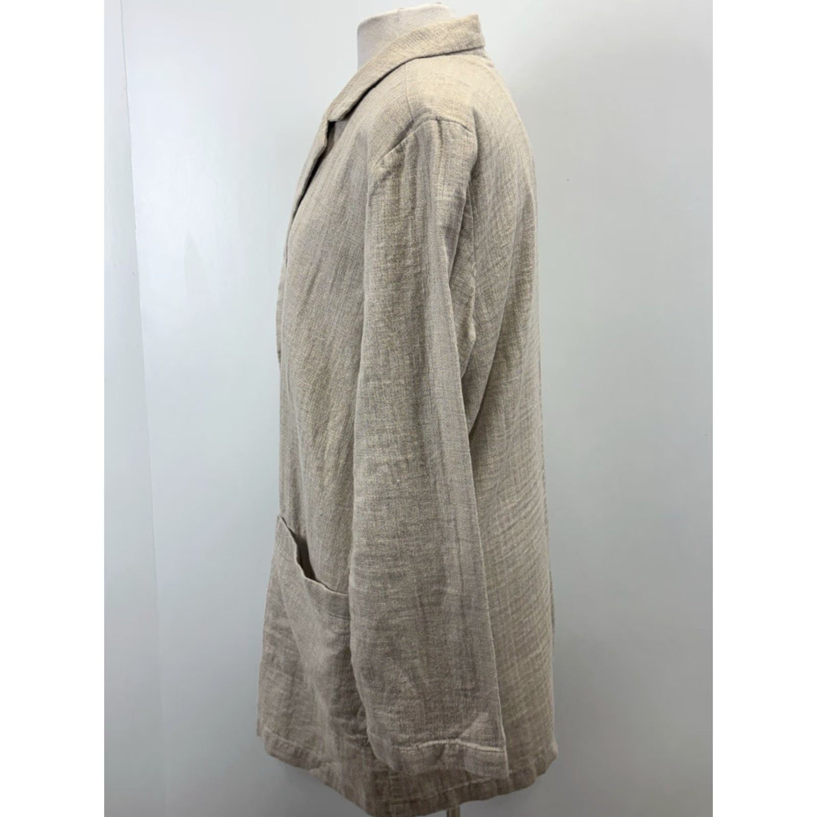 J. Jill VINTAGE J. Jill Blazer Linen Blend Women’s L Tan Oversized Blazer Jacket Coastal Lagenlook Long Sleeve Mid-Length Button Mens? Size L / US 10 / IT 46 - 2 Thumbnail