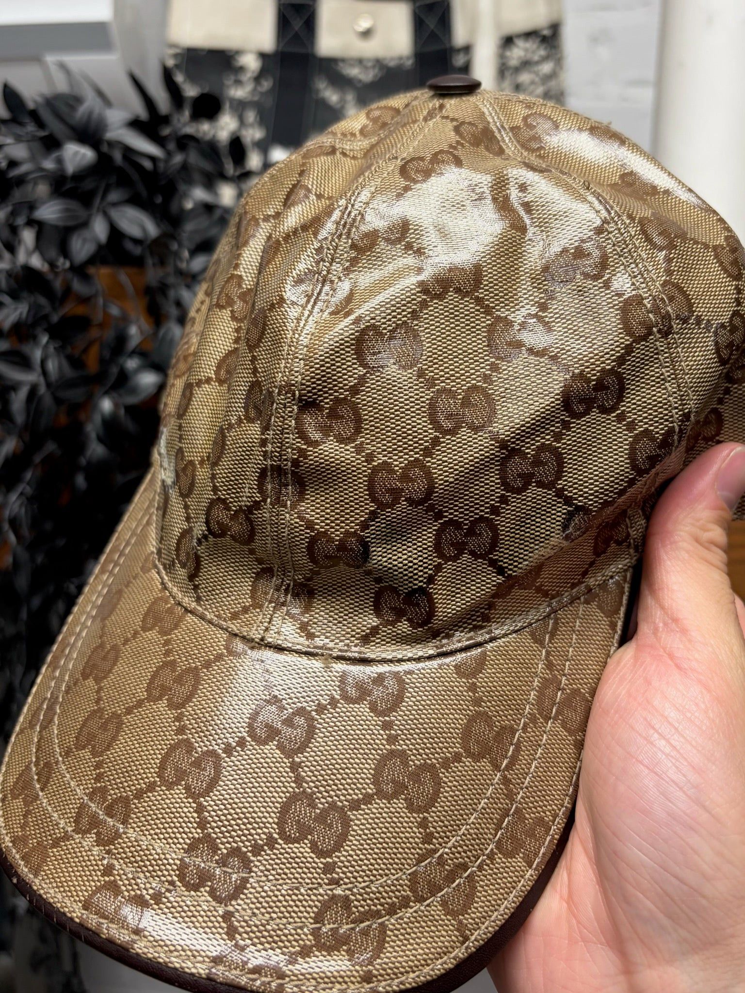 Gucci Gucci Coated Brown Canvas Leather Strap-Back Baseball Cap Size ONE SIZE - 2 Thumbnail