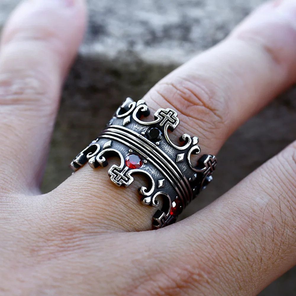 Jewelry Cross Crown Double Ring Jewelry Streetwear Fashion Gift Size ONE SIZE - 1 Thumbnail