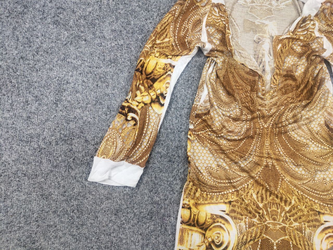 Just Cavalli Design cocktail midi dress gold pattern sleeves
